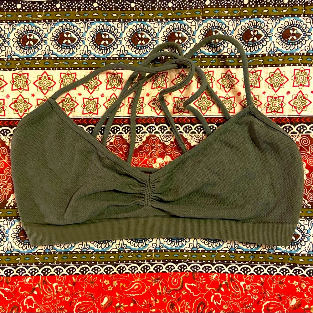 Free People Dark Green Yoga Strappy Bralette